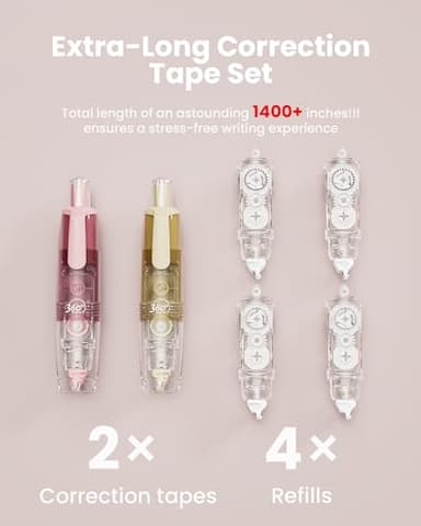 Four Candies Refillable Retractable White Correction Tape, 2PCS White Cute Smooth Push Pull Out Tape with 4 Extra Refills, Aesthetic Pen Shaped Applicator for School Office Supplies (Pink Apricot) - Image 5