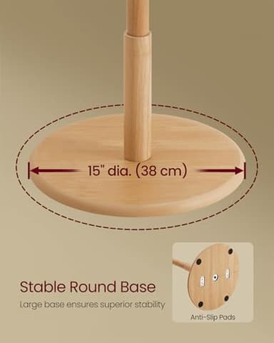 VASAGLE Solid Wood Coat Rack, Free Standing Hall Coat Tree with 7 Hooks, 3 Height Options, for Coats, Hats, Bags, Purses, for Entryway, Hallway, Rubberwood Hooks and Pole, Natural Beige URCR007N01 - Image 4