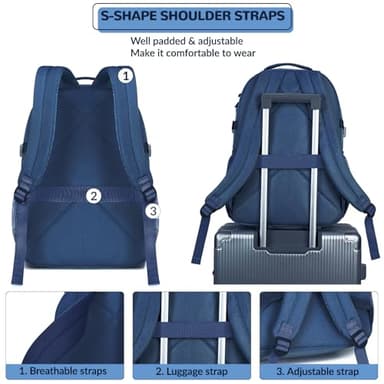 Lohol Water Resistant Daypack with Mulitiple Pockets for School Travel Outdoor College, 15.6 inch Laptop Backpack for Men and Women (Navy Blue) - Image 5