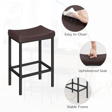 HOOBRO Bar Chairs, Set of 2 Counter Height Saddle Stools with Curved Surface, 24.8 Inches, 2.4" Thick Upholstery, for Kitchen and Dining Room, Brown and Black BC10BY01 - Image 10