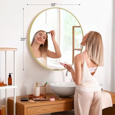 DUMOS Gold Circle Mirror for Wall 30 inch, Bathroom Round Mirror for Over Sink, Bathroom, Entryway, Bedroom, Vanity - Image 2