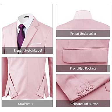 WEEN CHARM Men's Suits Slim Fit,3 Piece Suit for Men,2 Button Blazer Jacket Vest Pants with Tie,Men Tuxedo Suit Set Light Pink - Image 3