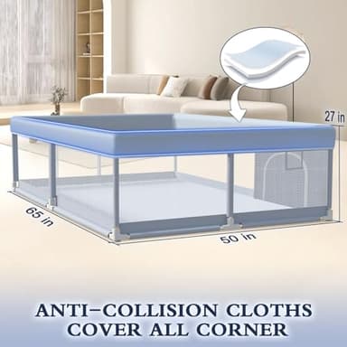 XVISHX 65 x 50 Inch Baby Playpen, Playpen for Babies and Toddlers, Baby Play Pen Playard for Indoor & Outdoor Active Center Game Fence, with Skin-Friendly Fabric and Soft Breathable Mesh, Grey - Image 2
