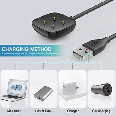 Trami 2 Pack Compatible with Fitbit Sense&Versa 3 Charger, Replacement USB Charging Cable Cord Stand for Versa 3/Versa 4/Sense/Sense 2 Watch,3.3ft+3.3ft - Image 6
