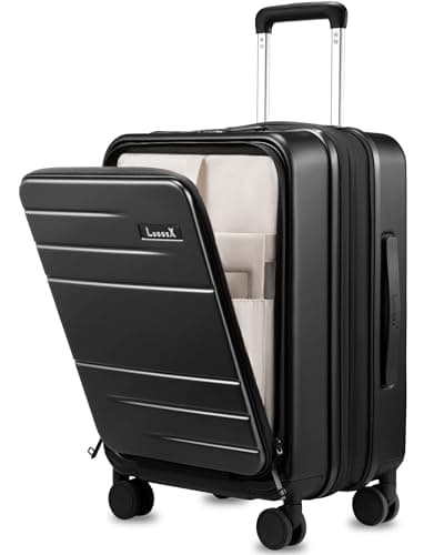 LUGGEX Carry On Luggage 22x14x9 Airline Approved, FLO5 Expandable Polycarbonate Suitcase with Front Pocket (FX-Core, Black, 20 Inch) - Image 1