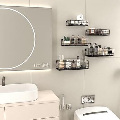 CRUGLA Floating Shelves Wall Mounted Set of 5, Black Hanging Storage Wall Shelf for Bathroom, Kitchen, Bedroom, Living Room Home Decor - Image 6