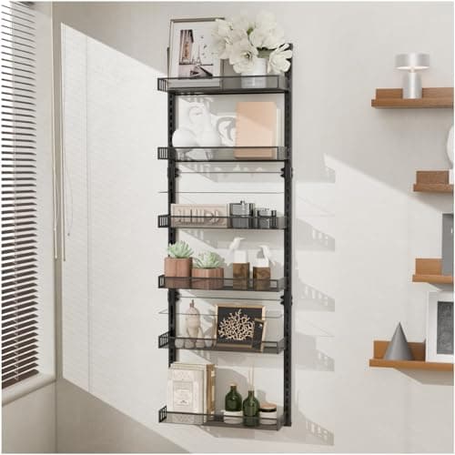BRGMAUS Over the Door Organizer 6 Tier Spice Rack Wall Mounted Wire Baskets Set Heavy Duty Metal Adjustable Storage Shelves for Pantry Kitchen Bathroom - Image 1