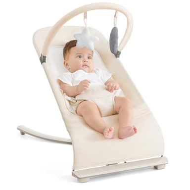 3-in-1 Portable Baby Bouncer & Rocker Chair for Newborn to Toddler - 4 Adjustable Recline Positions, Breathable Cotton Fabric, Natural Vibration, Supports Up to 33 lbs (Oatmeal Khaki) - Image 1