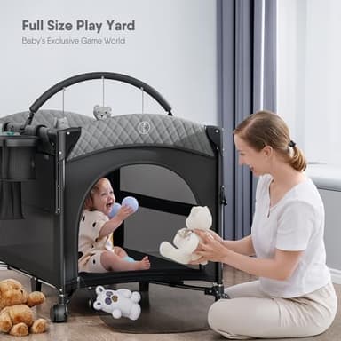 Obee Odee 4 in 1 Baby Bassinet, Pack and Play, Bedside Crib Sleeper, Diaper Changer - Comes with Mattress, Mosquito Net，Bottom Storage and Toy Bar for Newborn to Toddles - Image 4