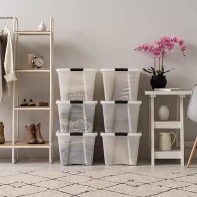 IRIS 158540 53 Quart Stack and Pull Storage Lidded Container Stacking System in Pearl for Home, Garage, or Office (6 Count) - Image 3