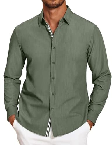 COOFANDY Men's Denim Shirts Business Casual Shirts for Men Spring Shirt, Army Green, X-Large - Image 1