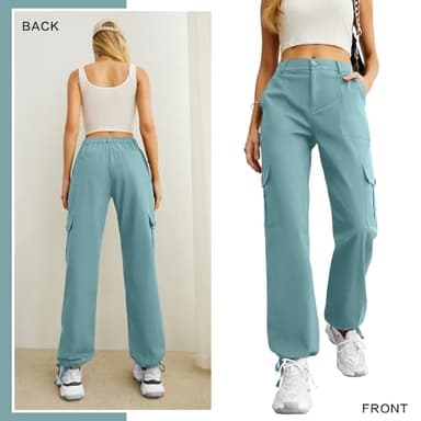 Lepunuo Women's High Waisted Cargo Pants Travel Y2K Streetwear Baggy Stretchy Pants with 6 Pockets Drawstring Ankle Cuffs - Image 4