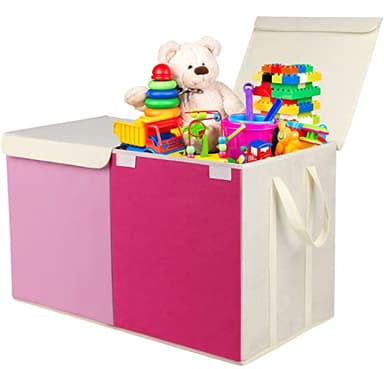 YOLOXO Toy Box Chest, Collapsible Sturdy Storage Bins with Lids, Extra Large Kids Toy Storage Organizer Boxes Bins Baskets for Kids, Boys, Girls, Nursery Room, Playroom, Closet (Pink) - Image 1
