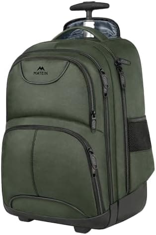 MATEIN Rolling Backpack, 17 Inch Travel Laptop Backpacks with Wheels, Water Resistant Large Roller Carry On Luggage Wheeled, Trolley Overnight Suitcase Business College Computer Bag, Green - Image 3
