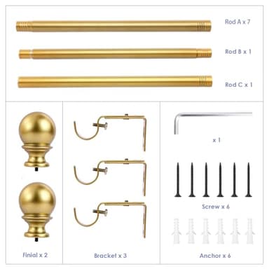 YAJUXIU 1 Inch Gold Curtain Rods for Windows 72 to 144 Inch - Adjustable Drapery Rods with Exquisite Finial for Living Room, Bedroom, Kitchen, Outdoor Patio (Gold,32-144") - Image 6