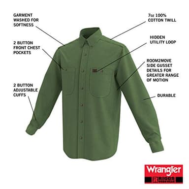 Wrangler Riggs Workwear Men's Big Logger Twill Long Sleeve Workshirt, Forest Green, 2X Tall - Image 5