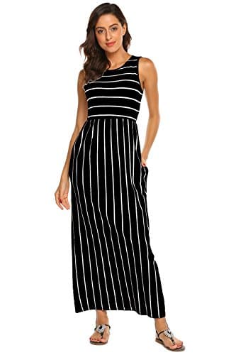 Hount Women's Summer Dresses 2025 Casual Beach Sleeveless Striped Racerback Boho Vacation Sun Dresses with Pockets Plus Size (Black, X-Large) - Image 3