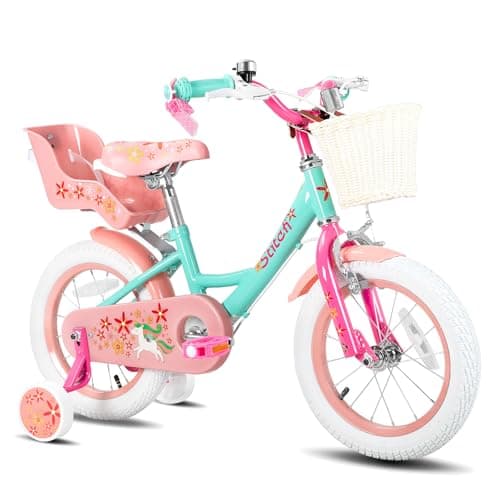 JOYSTAR Unicorn 12 Inch Kids Bike for 3 4 Years Girls Bike with Training Wheels Princess 12inch Kids Bicycle with Basket Doll Seat Streamers Green - Image 1