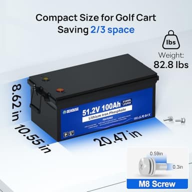 DC HOUSE 48V 100Ah Lithium Golf Cart Battery, Lifepo4 Battery with 48V 18A Lithium Batteries Charger, Built-in Smart 200A BMS, LCD Monitor & Mobile APP, Peak Current 700A (ABS Case) - Image 6