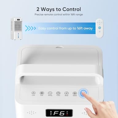 Feculs Portable Windowless Air Conditioners, 3-IN-1 Swamp Cooler, Evaporative Air Cooler, 6 Speeds & 3 Modes, 3-Gal Water Tank for Cooling, 20 FT/S Remote Control, Portable Air Cooler for Indoors - Image 4