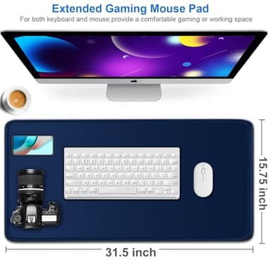 Large Mouse Pad, 31.5x15.7 inch Large Extended Computer Keyboard Mouse Mat, Water Resist Non-Slip Mousepad Rubber Base Long XXL Desk Mouse Pad for Work & Gaming, Office & Home, Dark Blue - Image 2