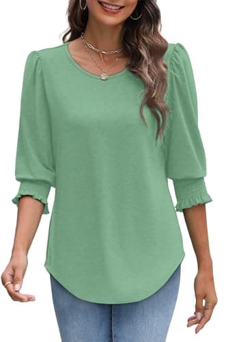 Beach Vacation Clothes for Women 2025 Summer Tops for Women Trendy 3/4 Sleeve Business Casual Outfits Green L - Image 4