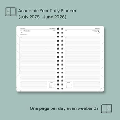 POPRUN Academic Daily Planner 2025-2026 One Page A Day - [5.75" x 8.5"- Spiral Hard Cover], Appointment Book (July 2025 - June 2026) with Monthly Calendar - Light Yellow - Image 3