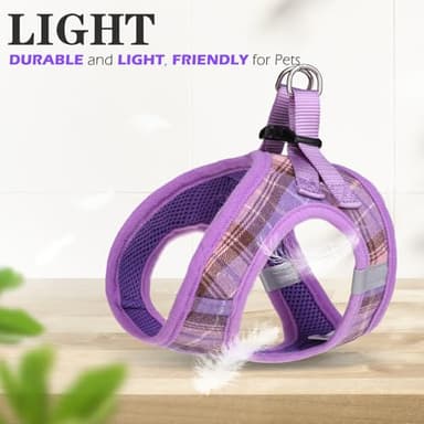 EXPAWLORER Classic Plaid Puppy Harness - Small Dog Harness and Leash Set - Dog Collar and Leash Set with AirTag Holder, Soft Padded Step in Dog Vest Harness No Pull Reflective for Outdoor, Purple M - Image 8