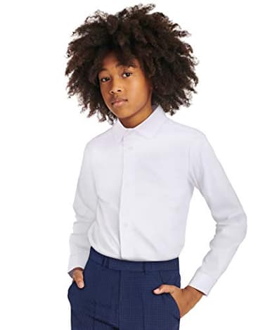 Calvin Klein Boys' Long Sleeve Slim Fit Dress Shirt, Button-Down Style with Buttoned Cuffs & Shirttail Hem, White, 18 - Image 2