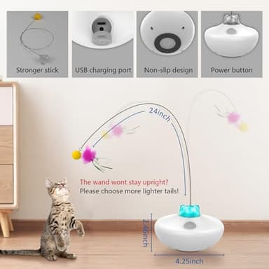 Oxawo Interactive Cat Toys Cat Exercise Tumbler, Rechargeable Cat Toys for Indoor Cats Spin Butterfly Game Teasing Kitty, Extra Long Feather Wand (P33 cat Toys) - Image 4