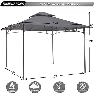 ABCCANOPY Gazebos for Patios 10x12 - Outdoor Steel Frame Gazebo for Lawn Backyard Garden Deck (Dark Gray) - Image 6