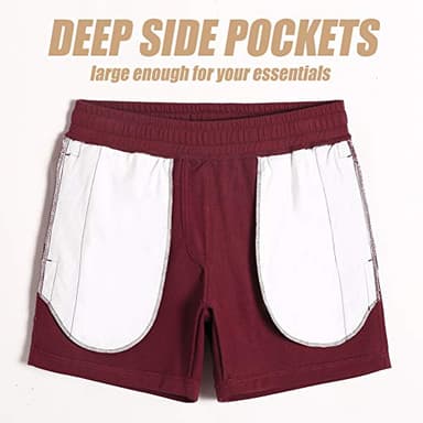 maamgic Mens Athletic Gym Shorts 5.5" Elastic Waist Casual Pajama Pocket Jogger Men Workout Short Pants Wine Large - Image 4