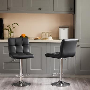 Sweetcrispy Bar Stools Set of 4, Armless PU Leather Adjustable Swivel Barstools, Hydraulic Kitchen Counter Height Thickened Seat Cushion Square Island Countertop Chairs with Back - Modern Black - Image 4