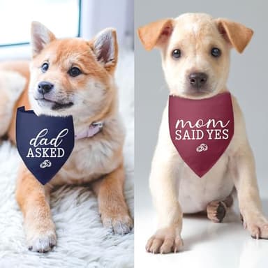 Dad Asked Dog Mom Said Yes Wedding Bandana Blue Red Dog Bandana Engagement Gift Funny Dog Bandana Wedding Photo Prop Pet Scarf Accessories for Pet Dog Lovers Gifts Pack of 2 - Image 3