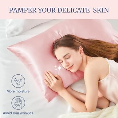 BEDELITE Satin Pillowcase for Hair and Skin, Super Soft and Cooling Similar to Silk Pillow Cases 2 Pack with Envelope Closure, Gift for Women Men(20"x26" Standard Size, Pink) - Image 3