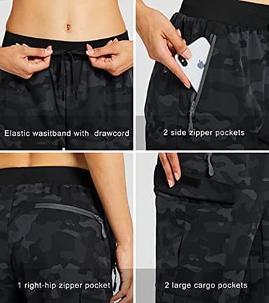 Libin Women's Camo Cargo Joggers Lightweight Quick Dry Hiking Pants Athletic Lounge Casual Travel, Camo Black M - Image 4