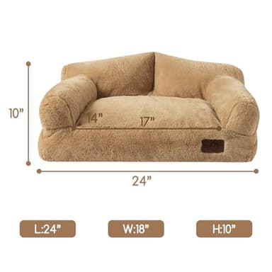 Hollypet Fluffy Plush Pet Dog Cat Couch Soft Calming Pet Sofa Bed for Medium Small Cats and Dogs, Light Brown - Image 3