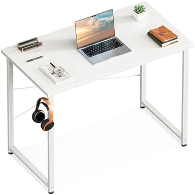 Casaottima 32 Inch Small Computer Desk for Home Office, Study Writing Table for Small Spaces, Simple Modern Desk with Headphone Hooks, Pure White - Image 1
