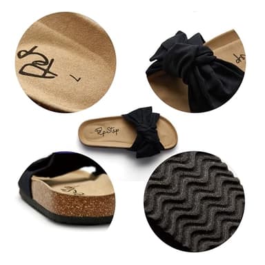 PepStep Slide Sandals for Women or Ladies Dressy Summer Casual, Cute Bow Tie Knot On Top Strap, Comfy Slip On Cork Foot Bed, Flat Low Platform Slides for Beach or Pool(7.5,Black) - Image 6