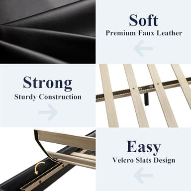 Allewie Full Size Bed Frame with Adjustable Headboard, Faux Leather Platform Bed with Wood Slats, Heavy Duty Mattress Foundation, No Box Spring Needed, Noise-Free, Easy Assembly, Black - Image 5