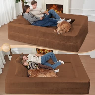 Cansunna Folding Bean Bag Chair for Adults,3-in-1 Bean Bag Couch Faux Fur Floor Sofa Large Beanbag Convertible Bean Bag Sofa Bed with Pillow in Bedroom,Living Room,Apartment(Queen,Caramel) - Image 7