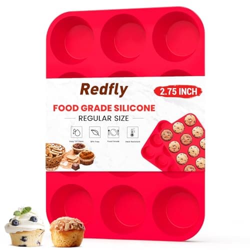 Redfly Silicone Muffin Pan & Cupcake Pans for Baking - 12 Cup Regular Size BPA Free Egg Bites Molds - Image 1