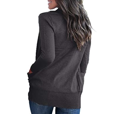 VOIANLIMO Women Open Front Casual Long Sleeve Knit Lightweight Soft Classic Charcoal Black Cardigans Sweaters with Pockets L Size - Image 2