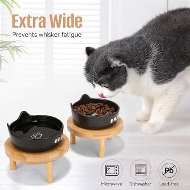3PCS Elevated Cat Bowls,Wide Raised Ceramic Pet Dishes with Bamboo Stand, Whisker Friendly Pet Water or Food Plates Feeding Station for Indoor Small Dogs, Kitten (Black(3PCS)) - Image 6