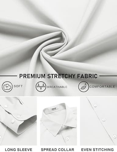 COOFANDY Mens Wrinkle Free Shirts Long Sleeve Dress Shirt Formal Business Office Button Up Shirts A White M - Image 5