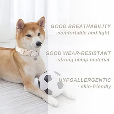 DOGWONG Cotton Hemp Dog Collar, Heavy-Duty Adjustable Soft Natural Fabric Pet Collar - Cute Wedding Puppy Necklace for Small to Large Dogs - Image 4