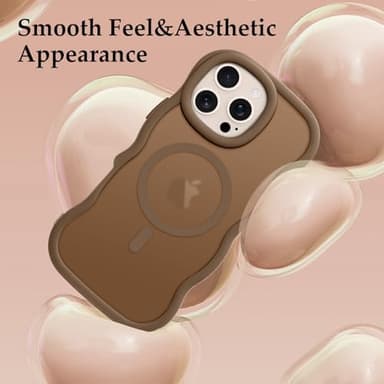 Pepmune for iPhone 16 Pro Max Case, Curly Wavy Frame Hard Translucent Matte Clear Back Cover for Women Men Compatible with Magsafe Shockproof TPU Bumper Phone Case for iPhone 16 Pro Max, Desert Gold - Image 6