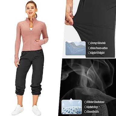 Women's Hiking Cargo Pants Quick Dry UPF50+ Outdoor Pants for Women Fishing Safari Travel Stretchy Pants with Pockets,6608,Black,S - Image 6