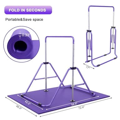 RINREA Gymnastic Bars for Kids with Adjustable Height, Folding Gymnastic Training Kip Bar, Expandable Horizontal Bar for Home - Image 3