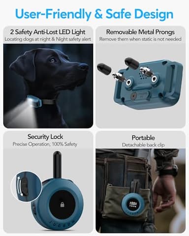Jugbow Dog Shock Collar - 3/4 Mile Dog Training Collar with Remote for Large Medium Small Dogs, Rechargeable IPX8 Waterproof E-Collar with 3 Training Modes, LED Light & Security Lock (Blue) - Image 5